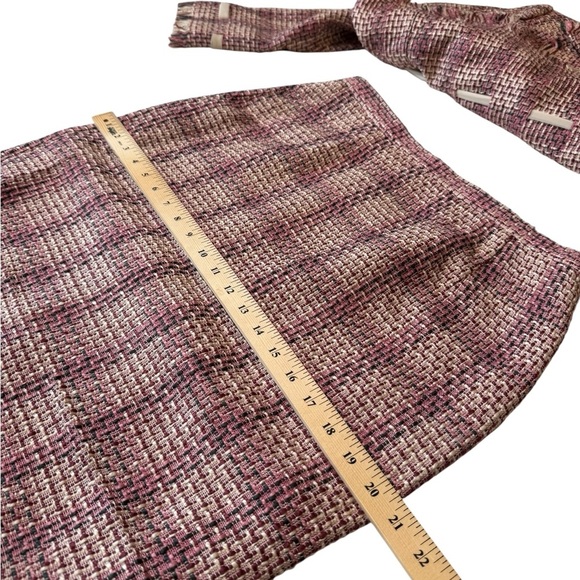 Pamela McCoy Tweed Skirt Suit Set Blazer Pencil Skirt Fringe Ribbon Trim Size M - Picture 9 of 15